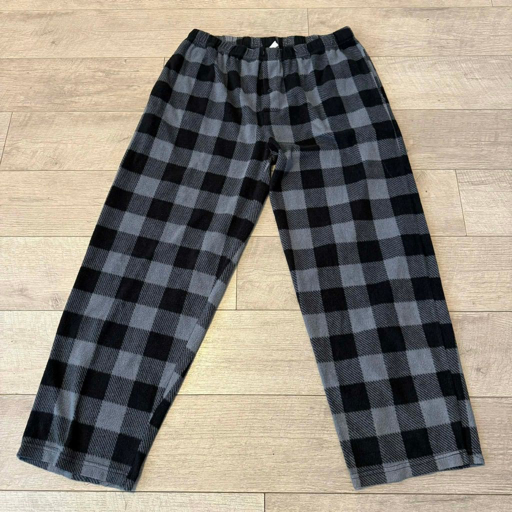 Men's DG HILL Gray Black Plaid Fleece Sleepwear Pants XL